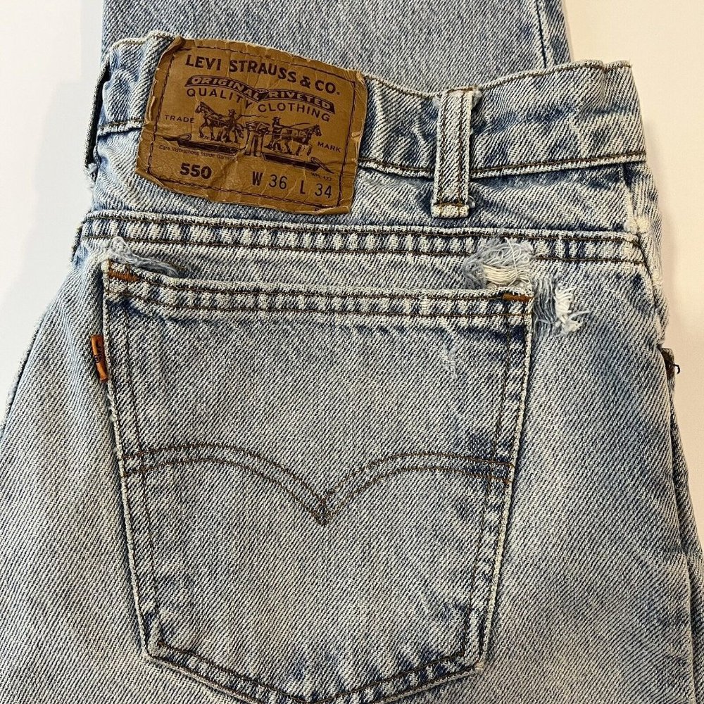 VTG Levis 550 Jeans TAG 36x34 ACTUAL 36x33 Orange Tab Distressed Denim Grunge